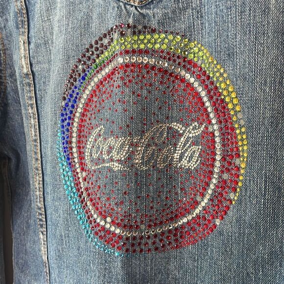 Coca Cola Bedazzled Gem Sparkle Design Denim Jacket - Picture 5 of 9